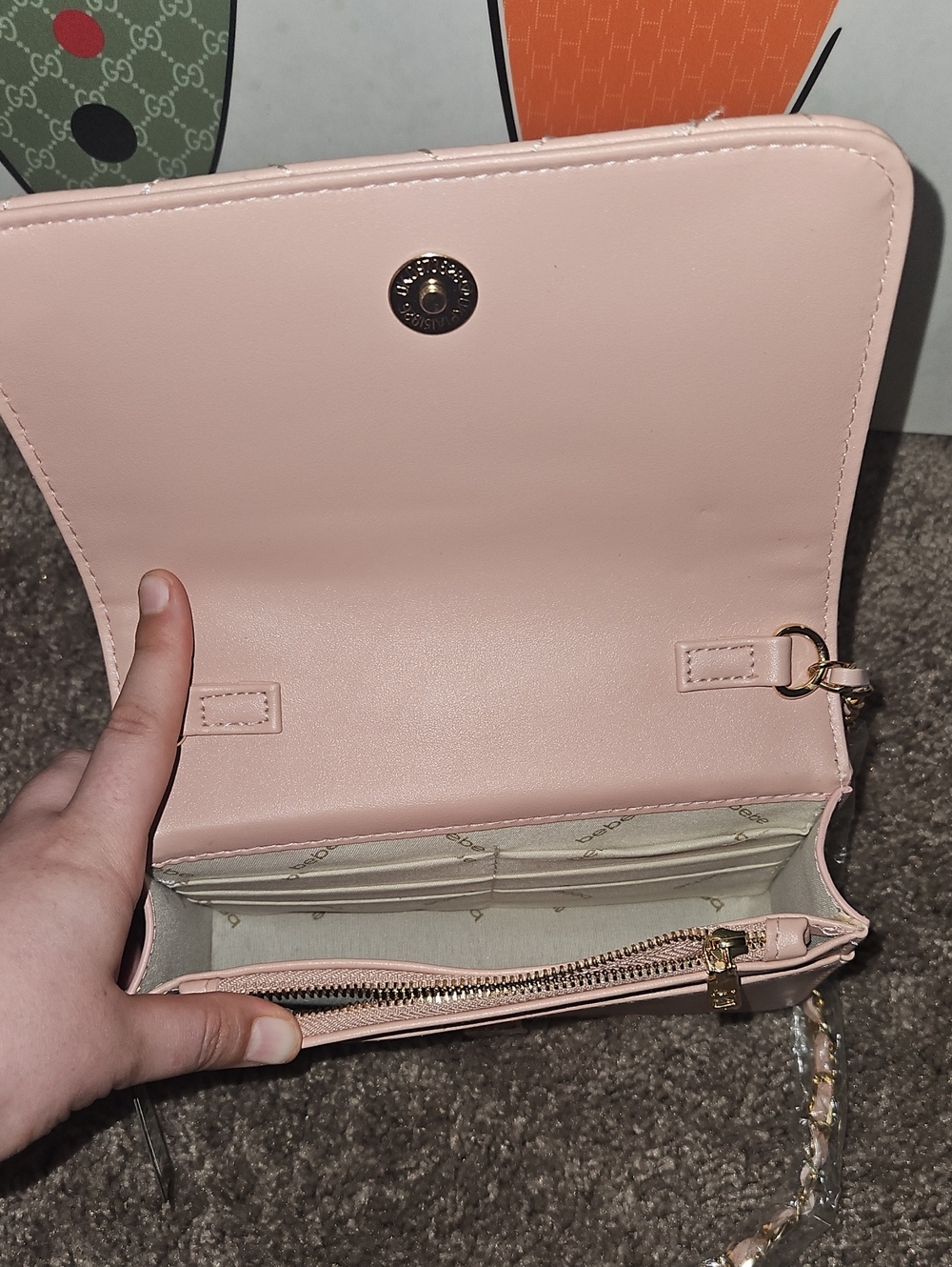 bebe Quilted Pink Chain Crossbody Bag - Picture 8 of 11